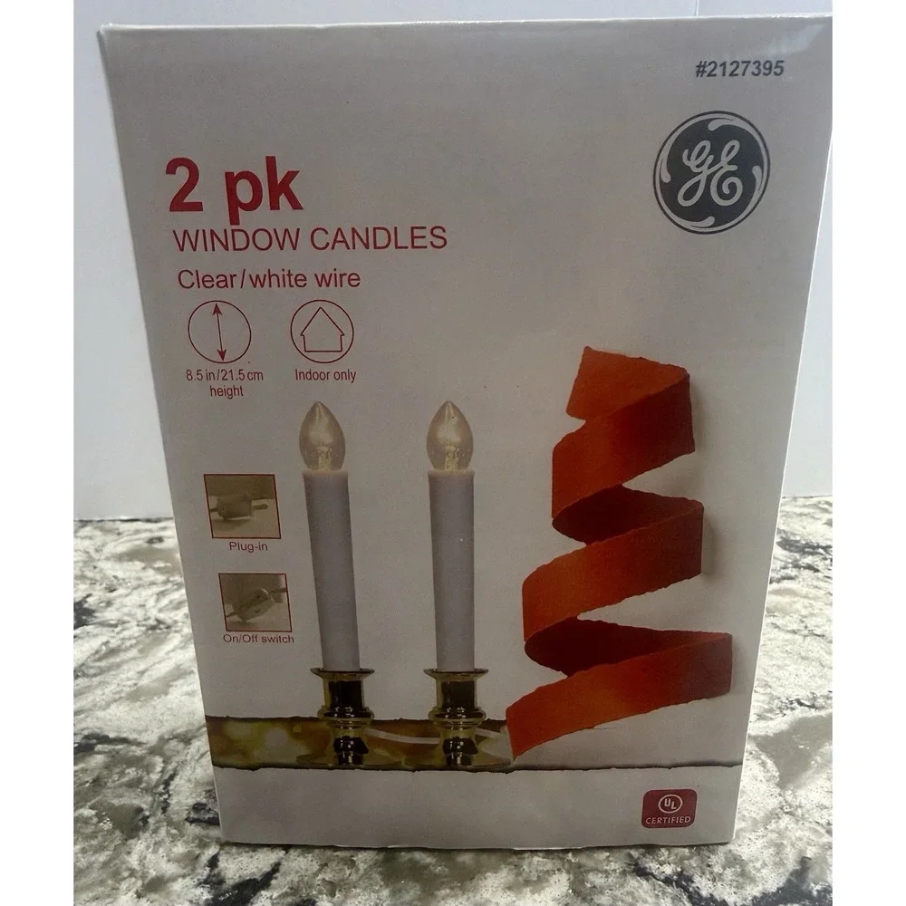 GE 2 Pack Window Candles Clear White Wire Christmas Wedding Holiday Decor NEW